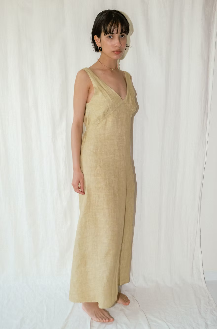 Linen Dress - Olive - L Linen Dress - Olive - L